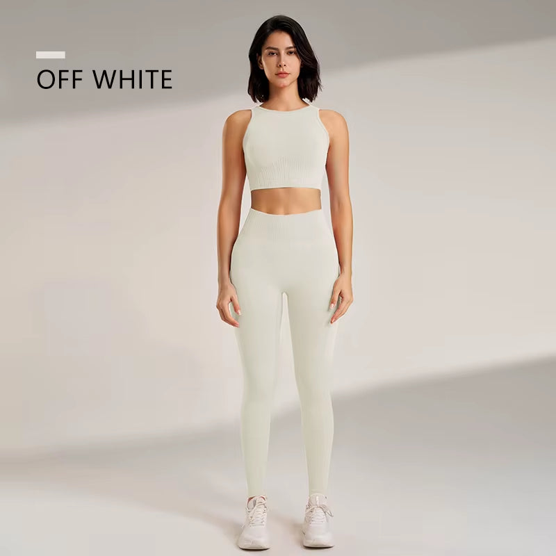 Yoga Clothing Set Women'S High Waisted Leggings and Top Two Piece Seamless Fitness Exercise Clothing Fitness Workout Underwear