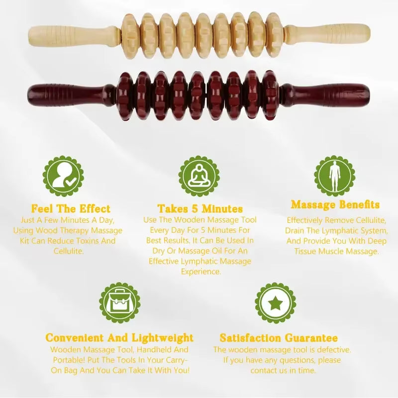 9-Wheel Wooden Abdomen Massager Multifunctional Fitness Roller Stick Muscle Relax Tool Body anti Cellulite Waist Massage