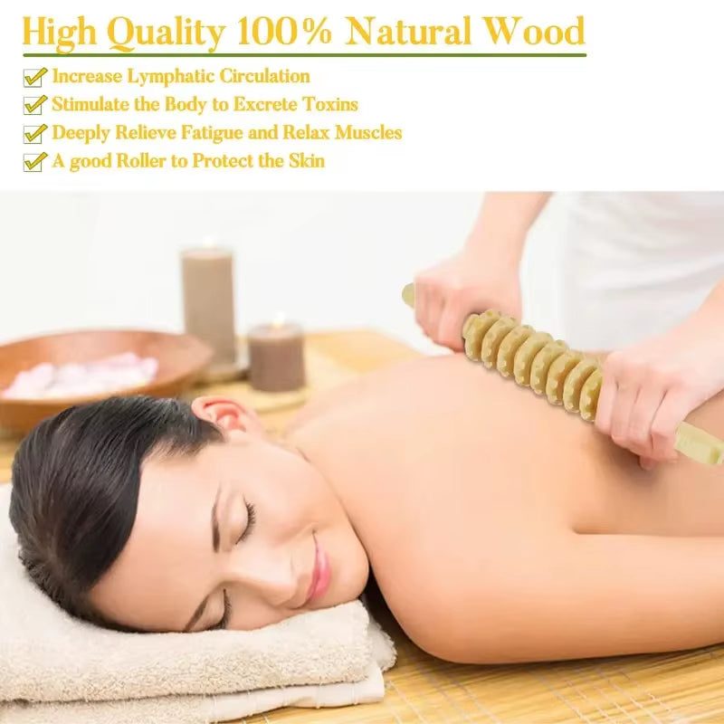 9-Wheel Wooden Abdomen Massager Multifunctional Fitness Roller Stick Muscle Relax Tool Body anti Cellulite Waist Massage