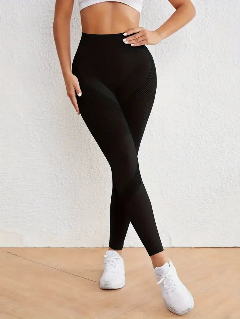 Solid Color Fitness Yoga Sports Pants, High Elastic Tummy Control Yoga Pants, Women'S Sportswear