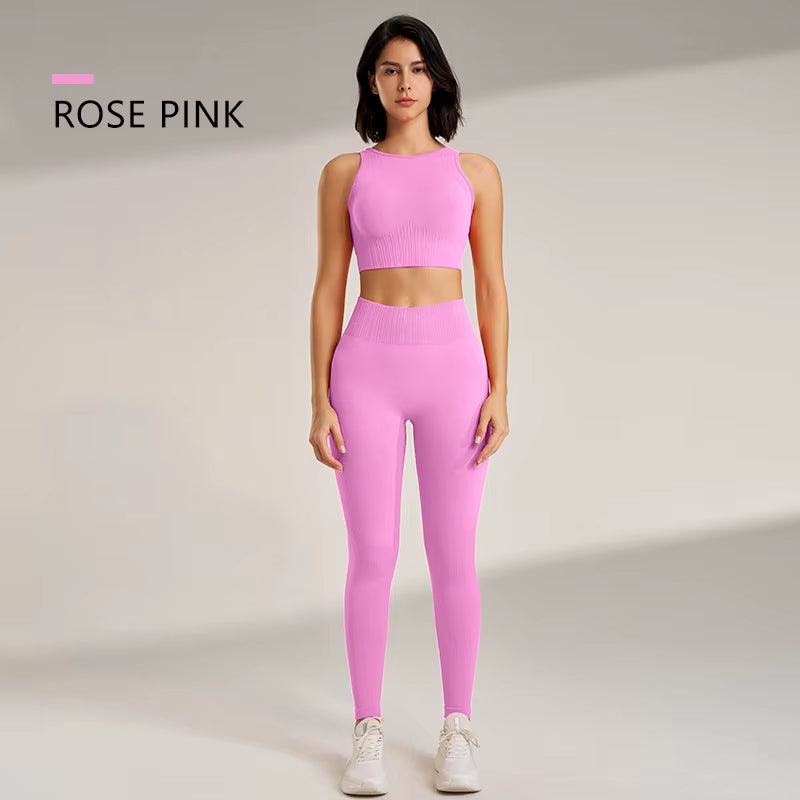 Yoga Clothing Set Women'S High Waisted Leggings and Top Two Piece Seamless Fitness Exercise Clothing Fitness Workout Underwear