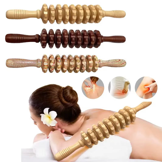 9-Wheel Wooden Abdomen Massager Multifunctional Fitness Roller Stick Muscle Relax Tool Body anti Cellulite Waist Massage