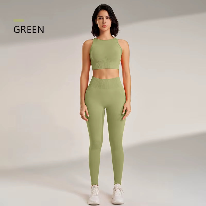 Yoga Clothing Set Women'S High Waisted Leggings and Top Two Piece Seamless Fitness Exercise Clothing Fitness Workout Underwear